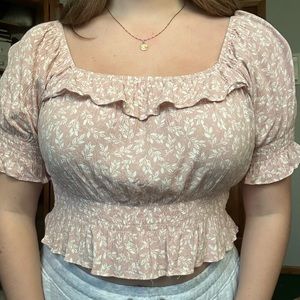 Arizona Pink Floral Puff Sleeve Blouse